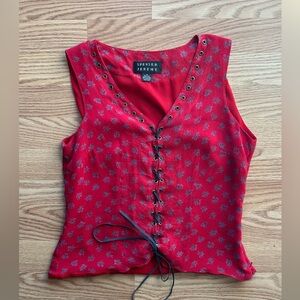 Spenser Jeremy Vintage Women's Lace Up Silk Sleeveless Blouse Size Large Red